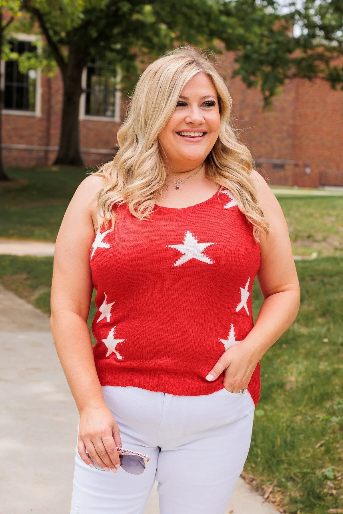 Flying Free Knit Tank Top- Red