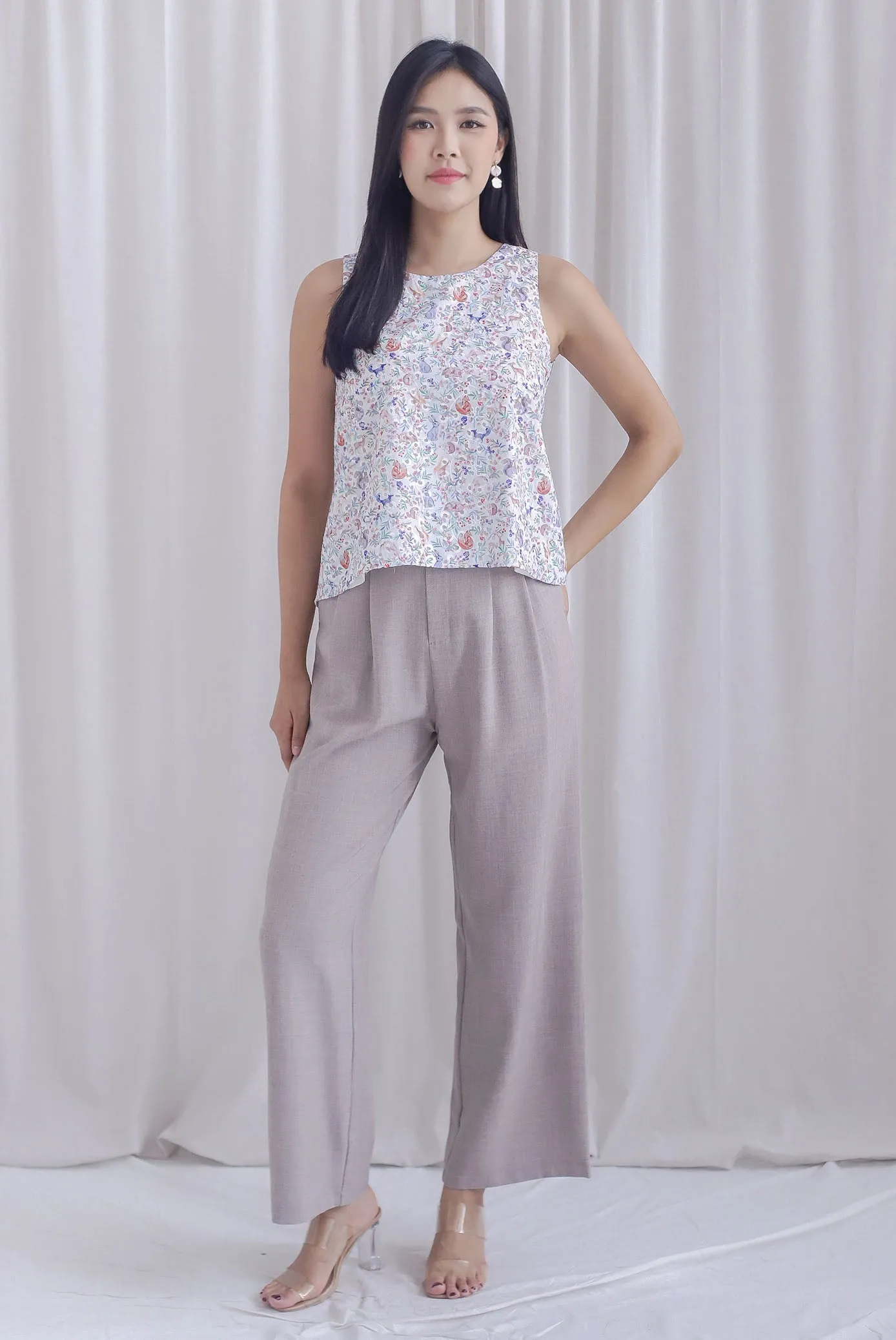 Forest Animals Eyelet Hi Lo Top In White