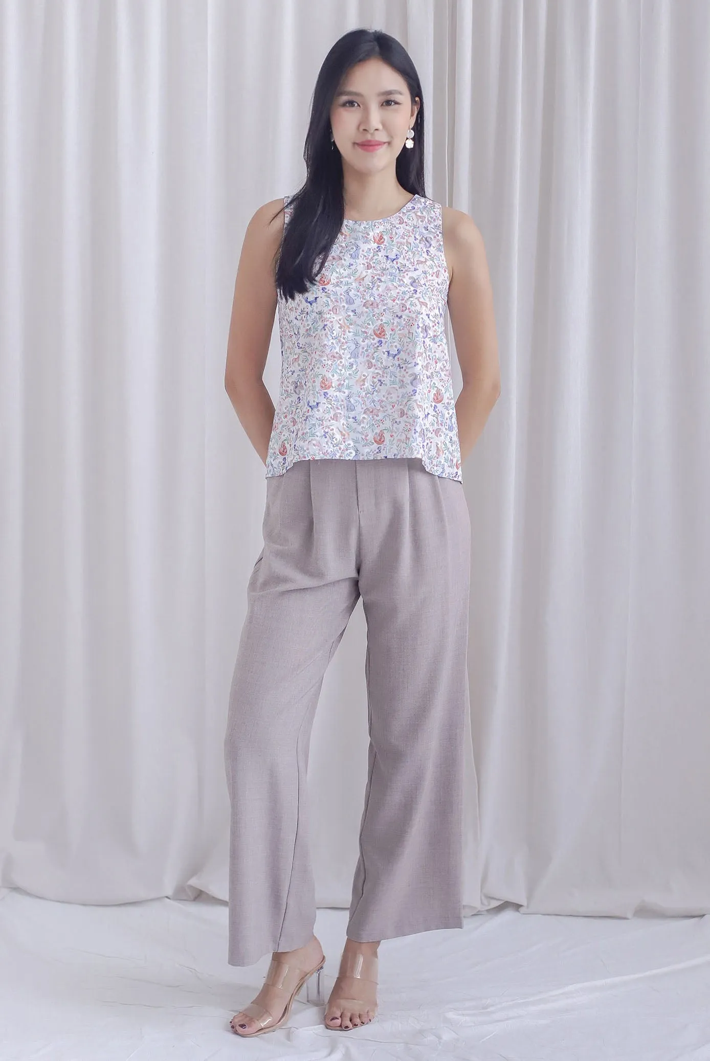 Forest Animals Eyelet Hi Lo Top In White