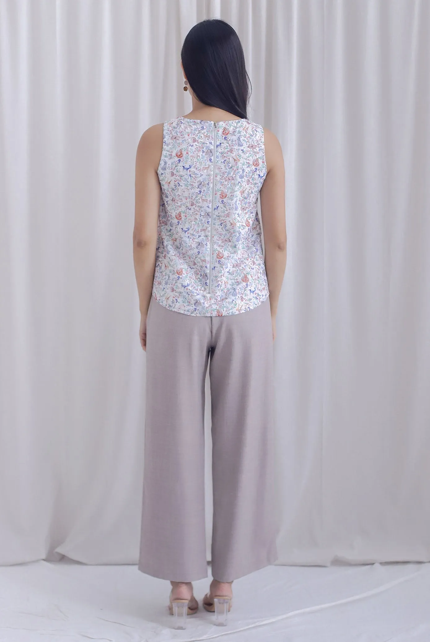 Forest Animals Eyelet Hi Lo Top In White
