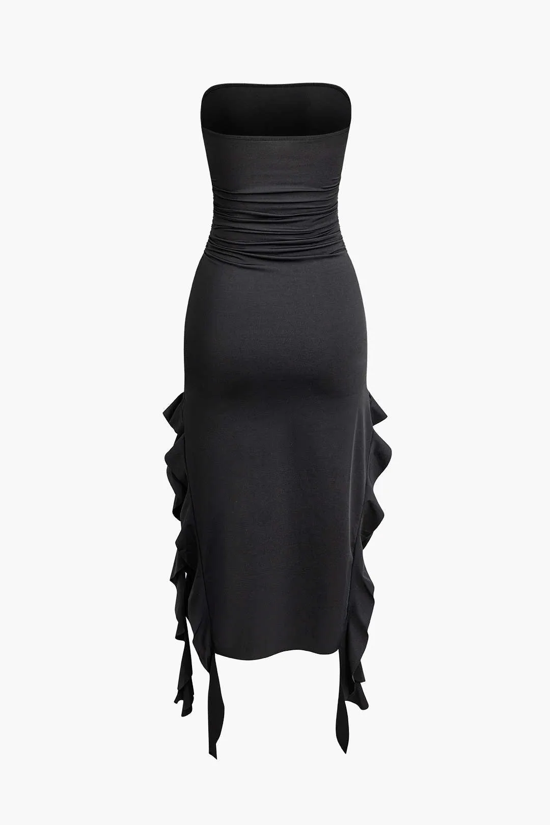 French flounce hem maxi dress with ruched bodice