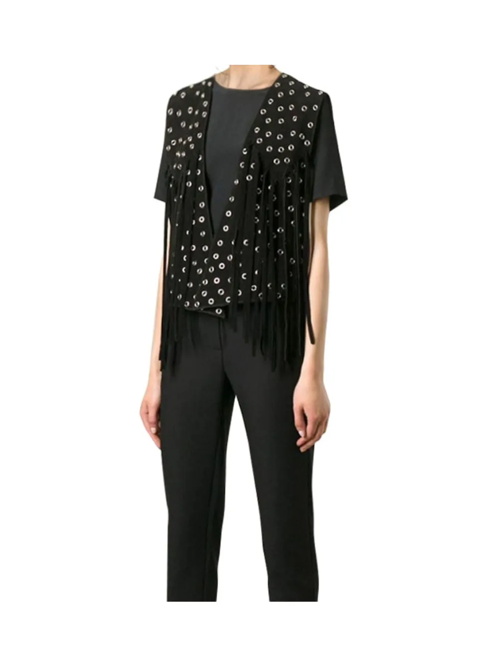 Fringed Flair Leather Vest for Women