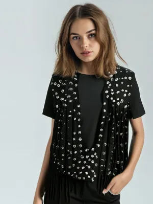 Fringed Flair Leather Vest for Women