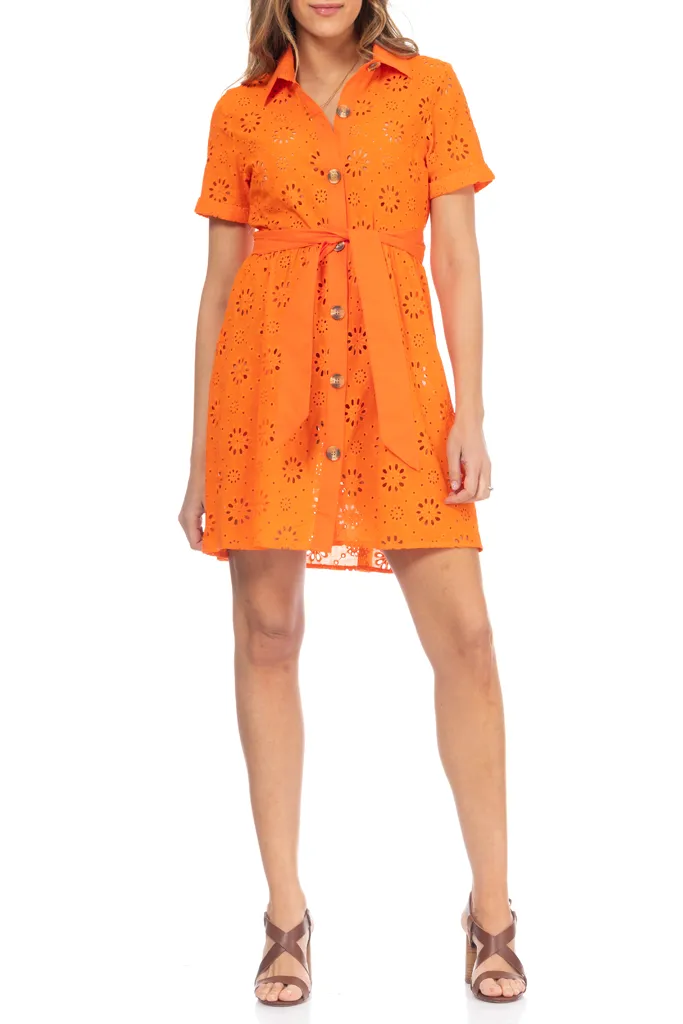 Garenia Orange Dress with Perforated Embroidery