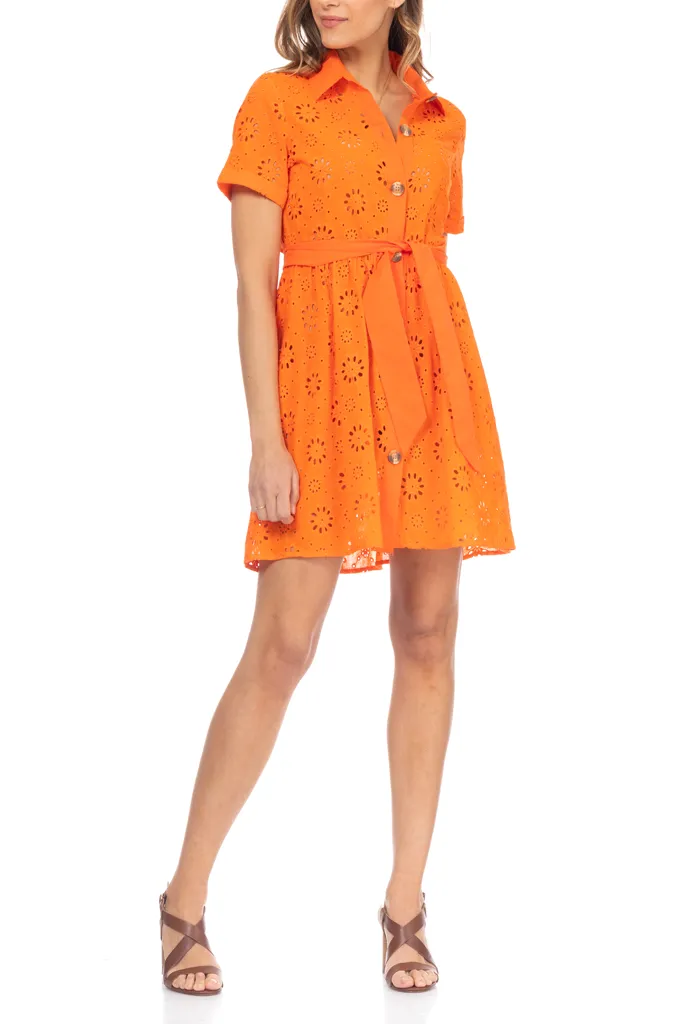 Garenia Orange Dress with Perforated Embroidery