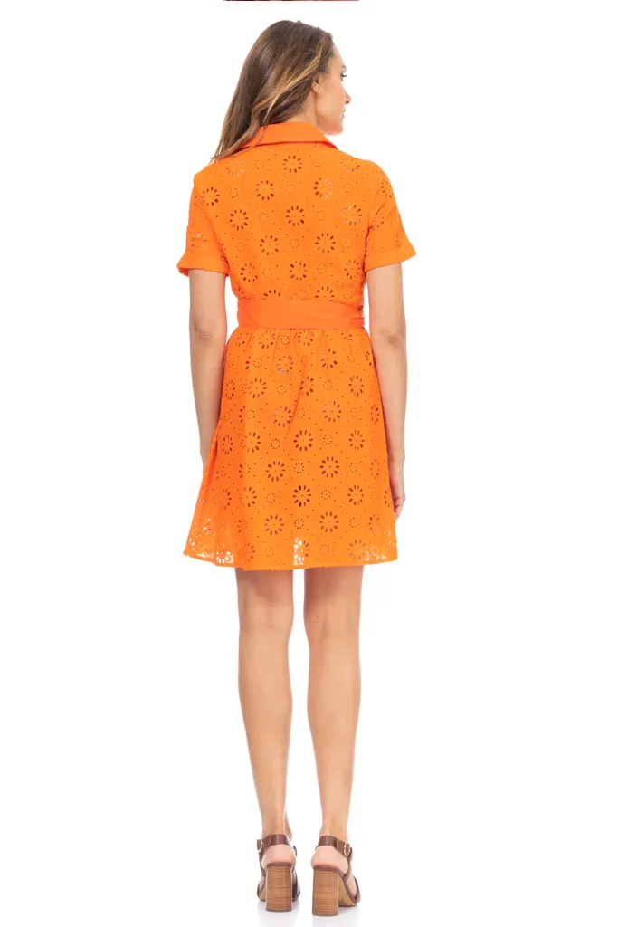 Garenia Orange Dress with Perforated Embroidery