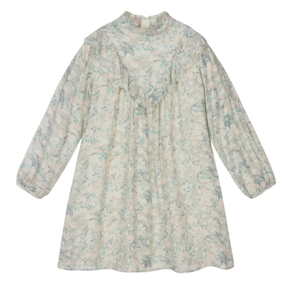 Girls Green Marble Print Dress