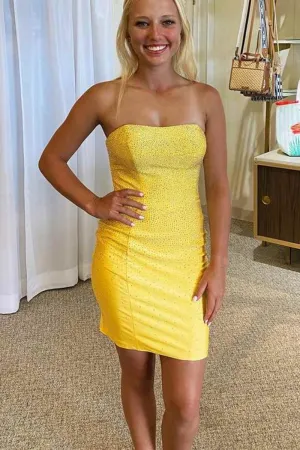 Glitter Bodycon Strapless Lace Up Short Homecoming Dresses