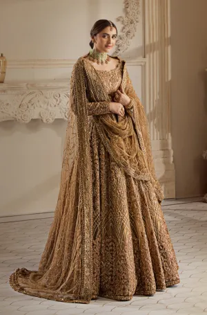 Golden Pakistani Bridal Dress in Lehenga Choli Style
