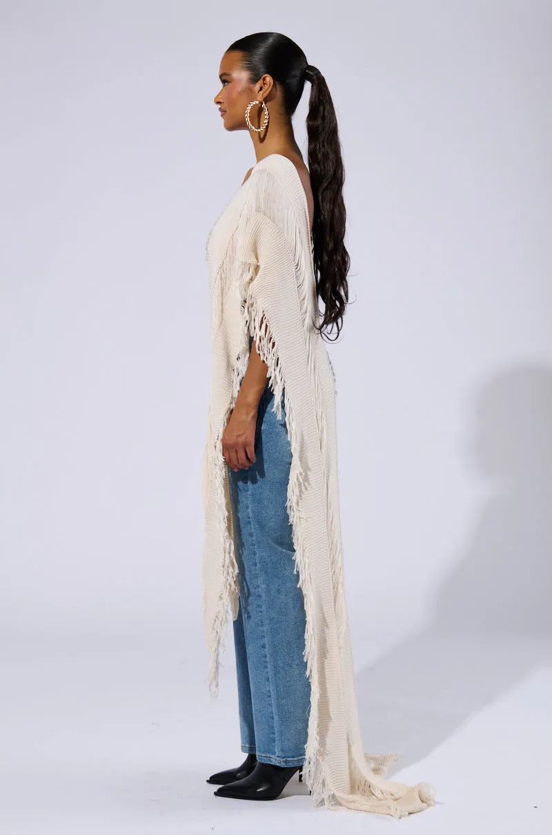 GOOD VIBES DISTRESSED PONCHO IN CREAM