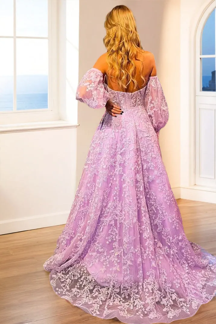 Gorgeous Lace Sweetheart Off The Shoulder Prom Dress with Detachable Sleeves
