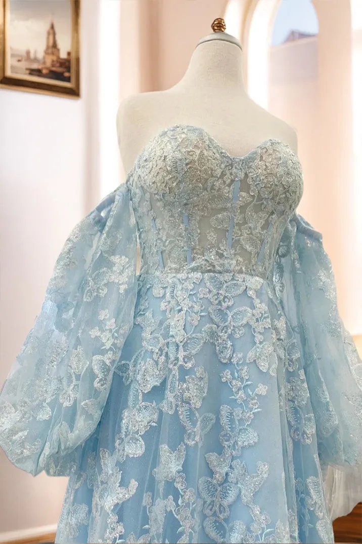 Gorgeous Lace Sweetheart Off The Shoulder Prom Dress with Detachable Sleeves