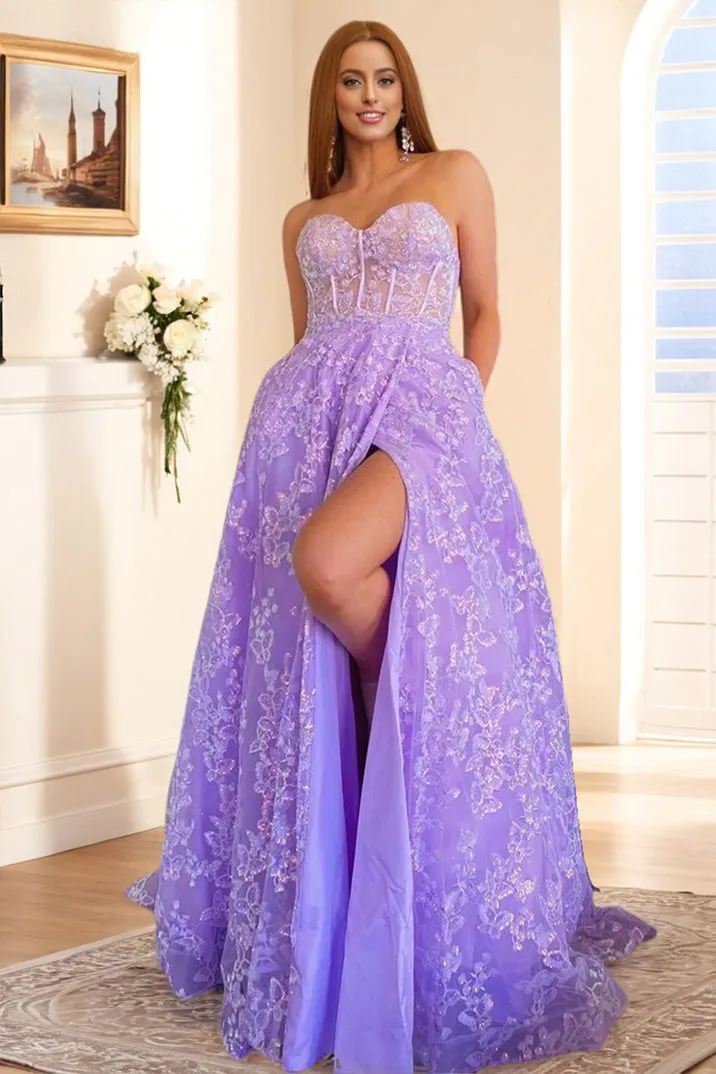 Gorgeous Lace Sweetheart Off The Shoulder Prom Dress with Detachable Sleeves