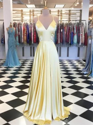 Gorgeous Spaghetti Straps A-line Prom Dresses Satin Gowns CP116