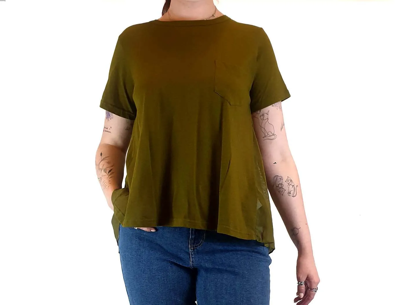 Gorman green cotton top with semi-sheer back detail size 12