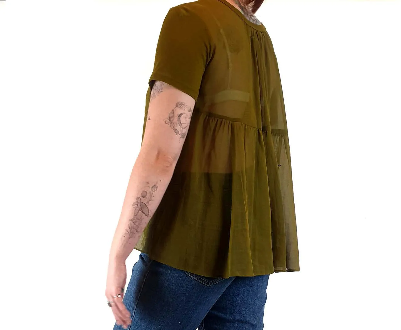 Gorman green cotton top with semi-sheer back detail size 12