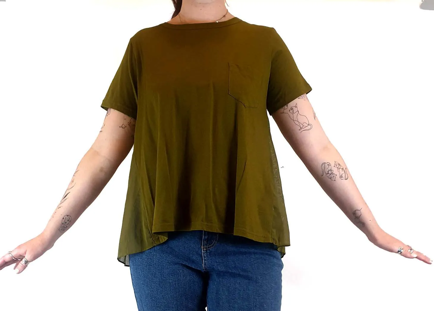 Gorman green cotton top with semi-sheer back detail size 12