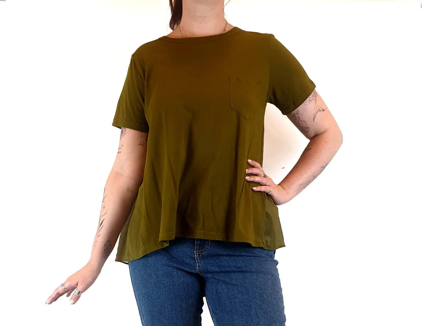 Gorman green cotton top with semi-sheer back detail size 12
