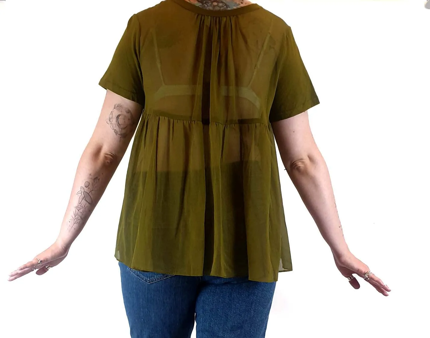 Gorman green cotton top with semi-sheer back detail size 12