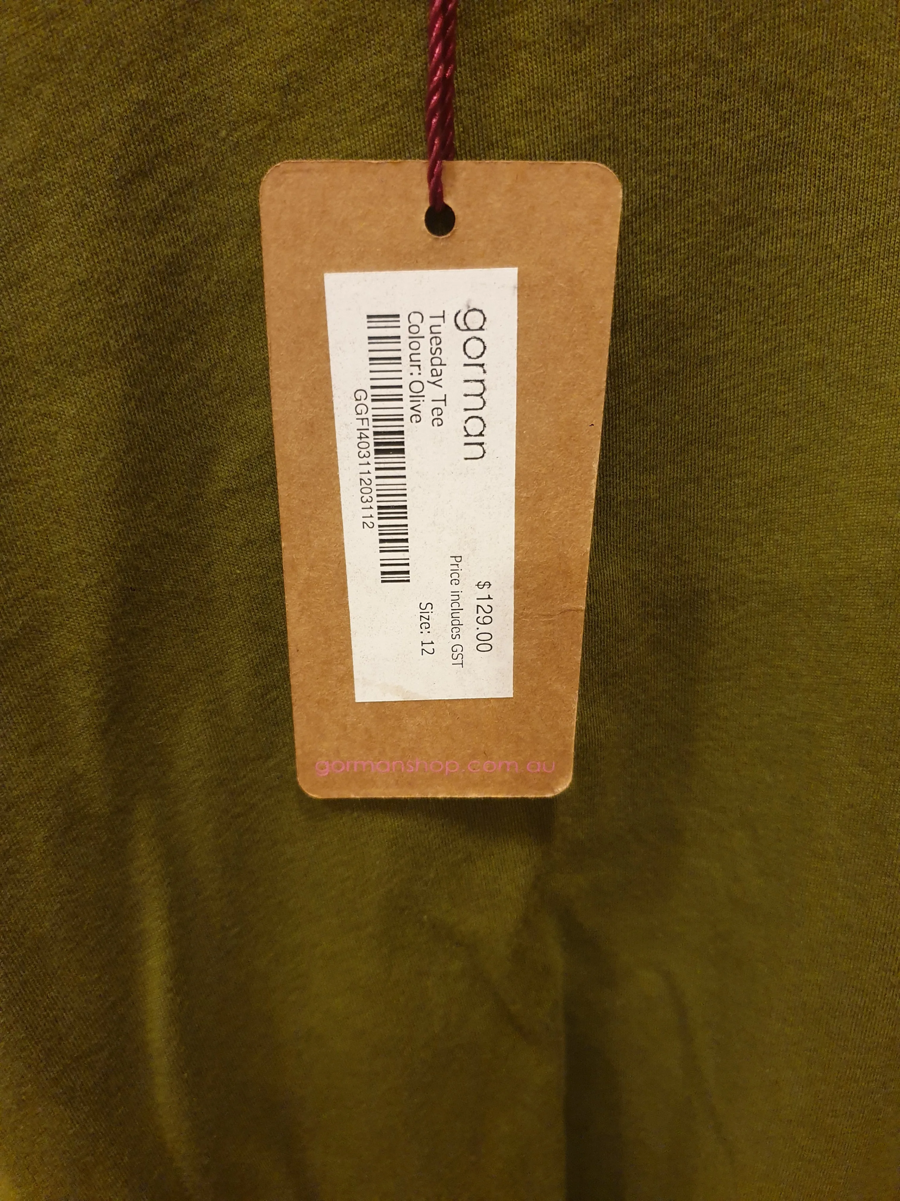 Gorman green cotton top with semi-sheer back detail size 12
