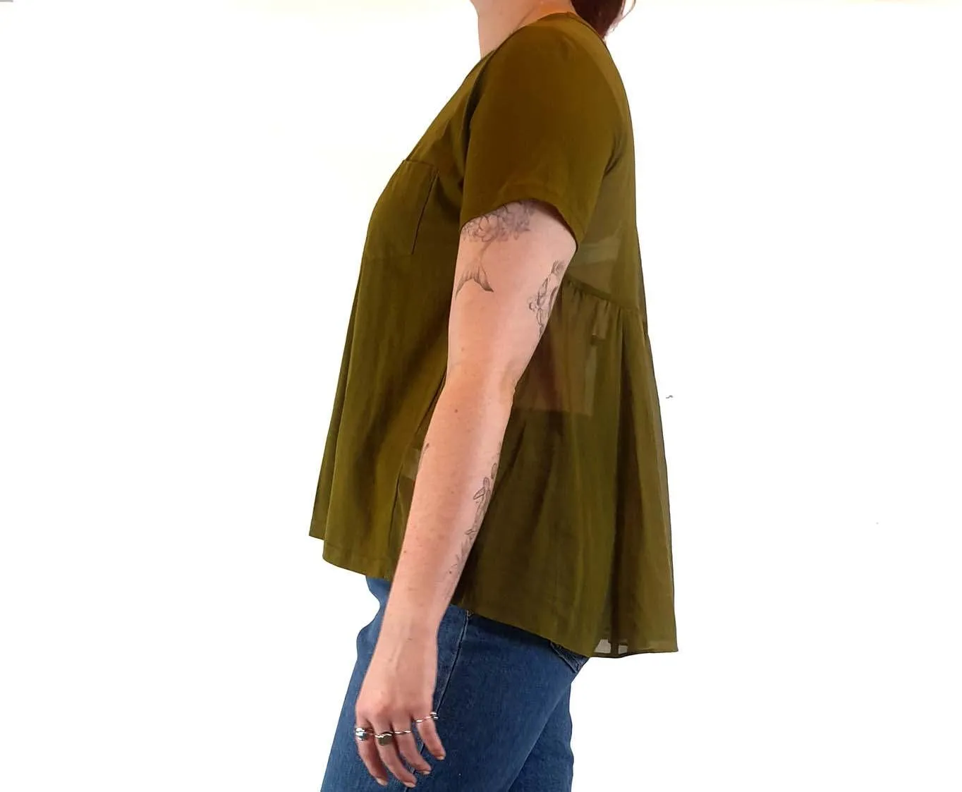 Gorman green cotton top with semi-sheer back detail size 12