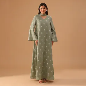 Green Fully Embroidered Long Sleeve Kaftan