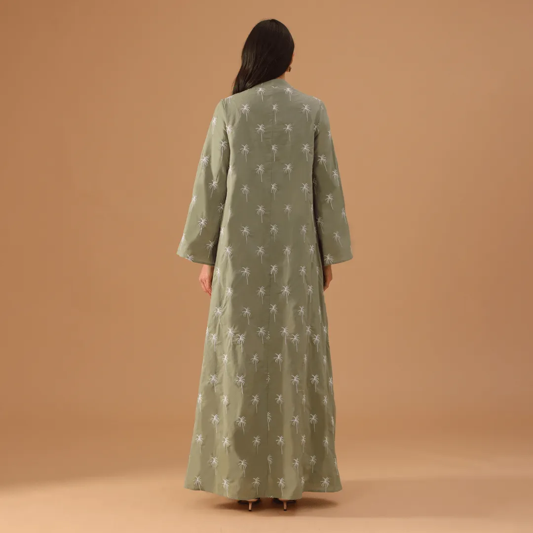 Green Fully Embroidered Long Sleeve Kaftan