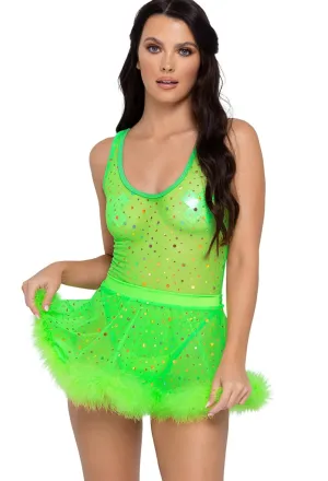 Green Sheer Dotted Skirt
