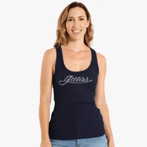 Guess Womens Logo Rib Tank Navy