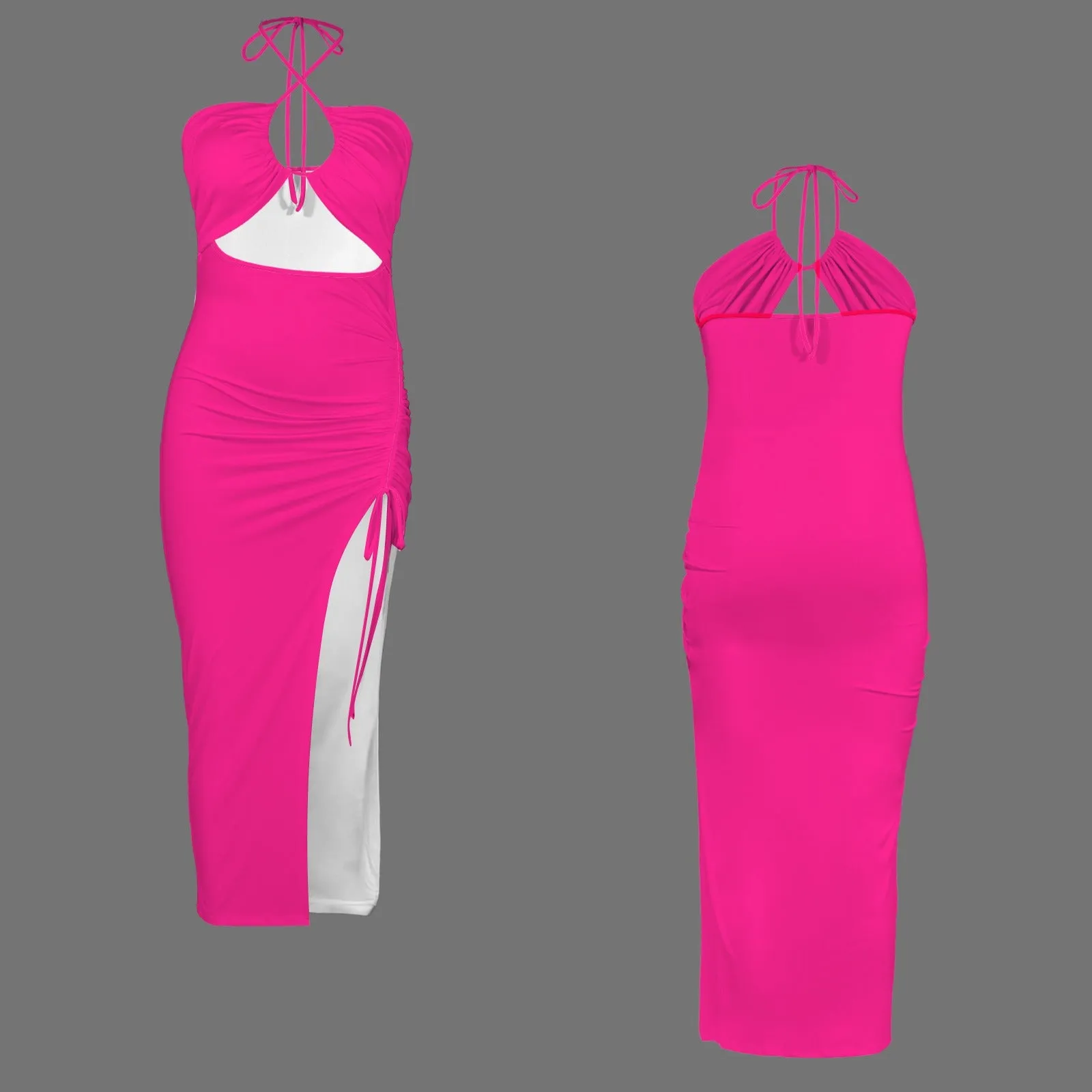 Halter Drawstring Split Slimming Dress