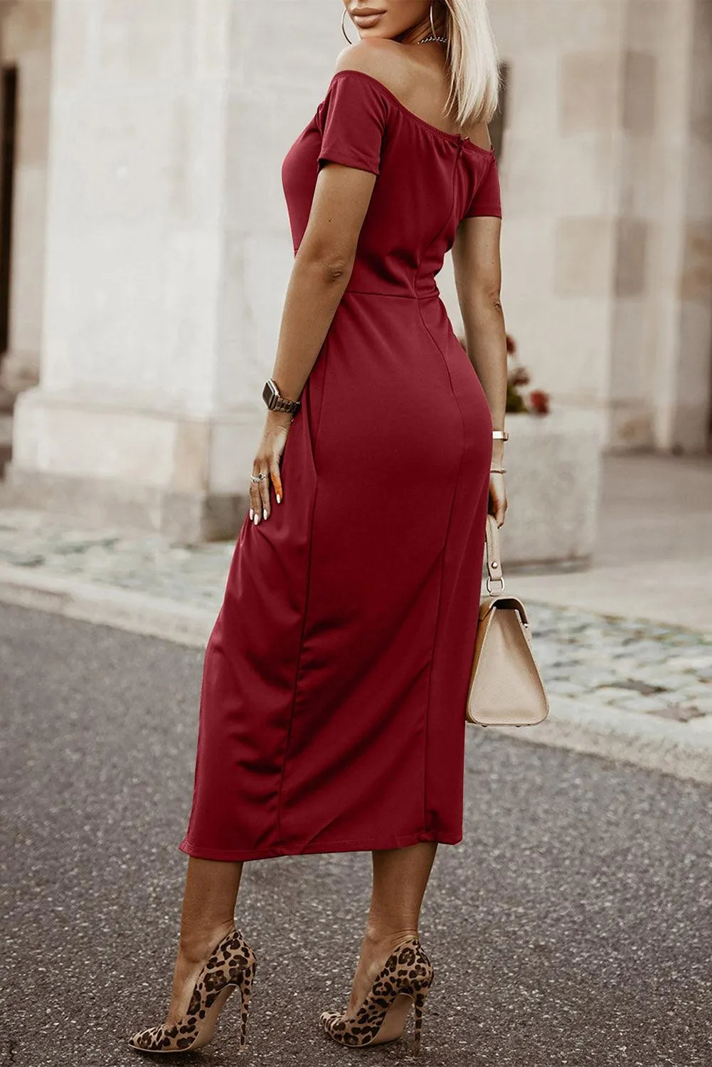 Hazel Blues® | Off-Shoulder Short Sleeve Split Dress