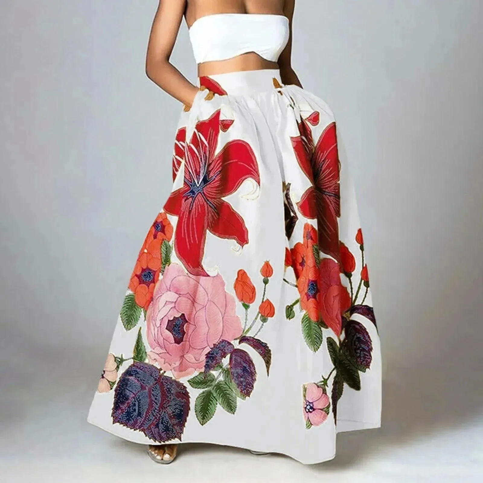 High Waist Maxi Prairie Floral Long Summer Skirt
