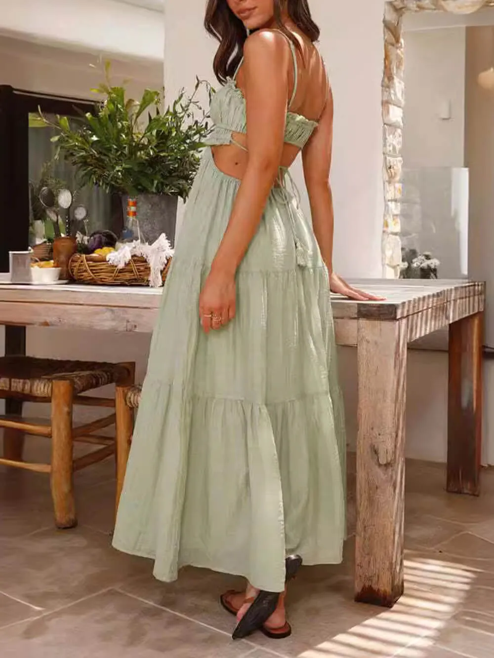 Hollow Sleeveless Pleated Charming Patchwork Full Hem Dress