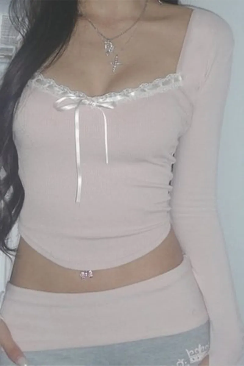 HTR1301 Soft Lace-Trimmed Ribbed Crop Top