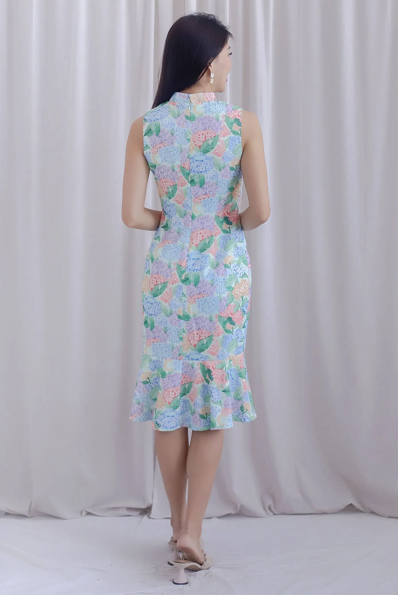 Hydrangea Cheong Sam Mermaid Dress In Blue