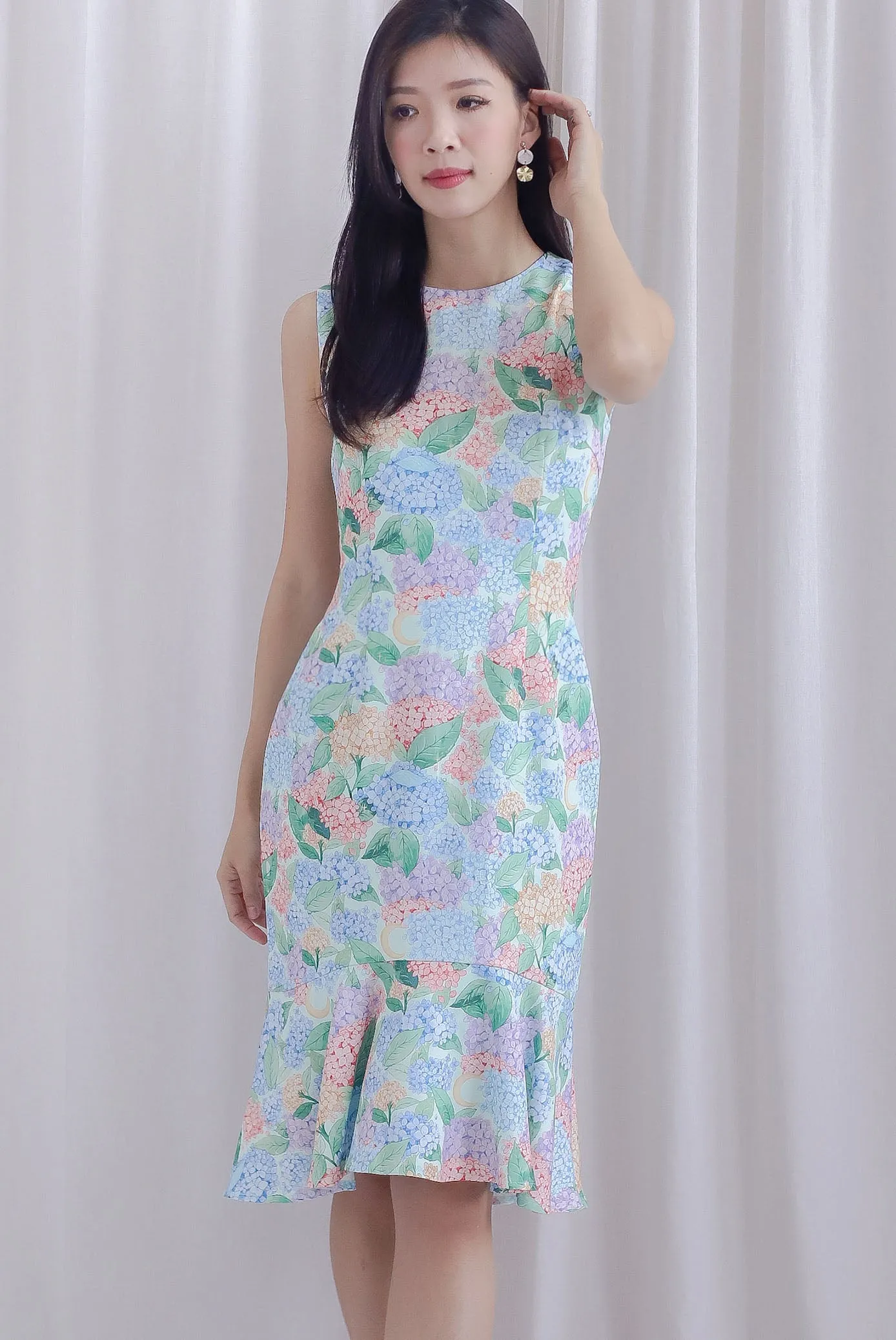 Hydrangea Cheong Sam Mermaid Dress In Blue