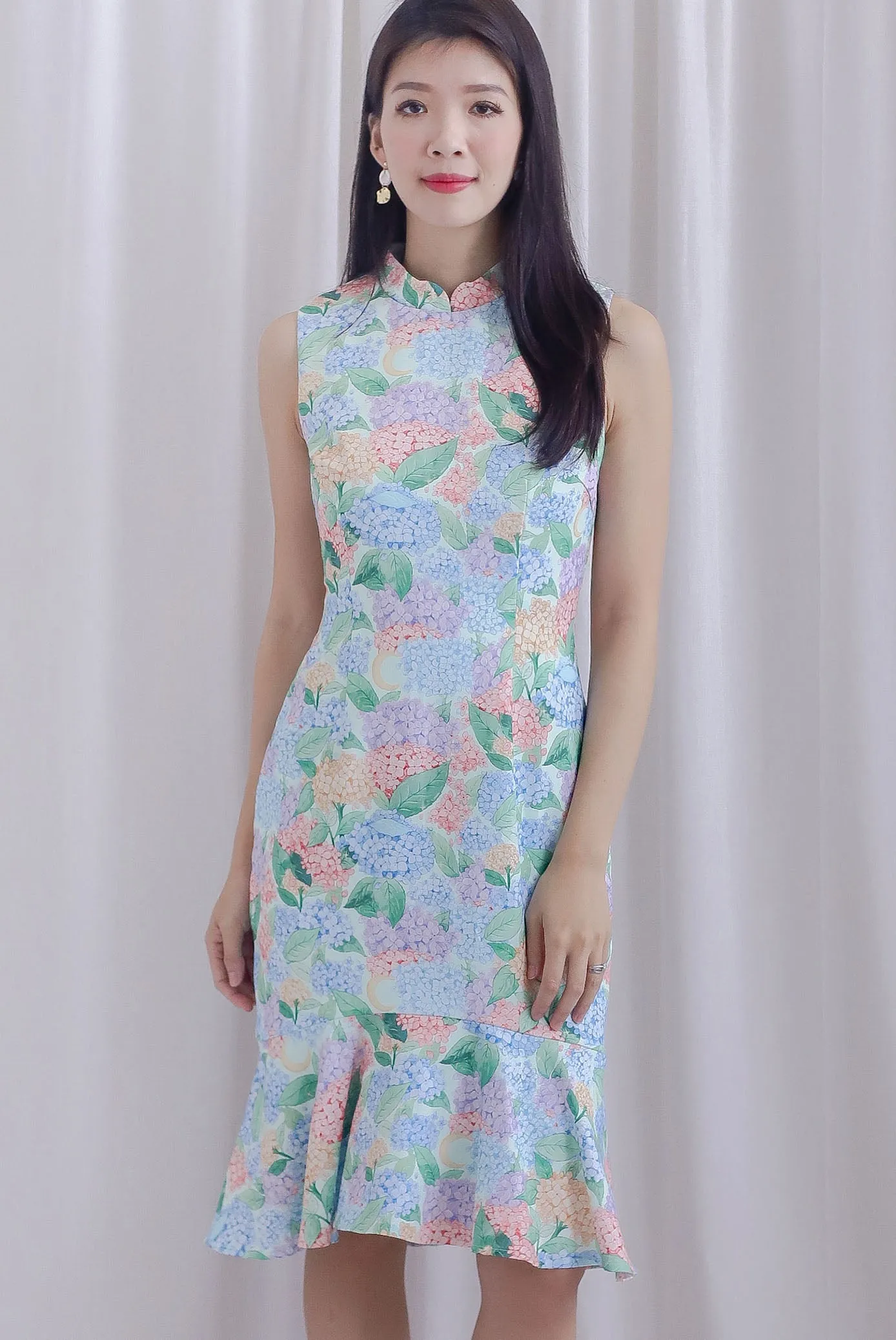 Hydrangea Cheong Sam Mermaid Dress In Blue