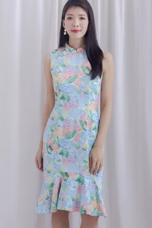Hydrangea Cheong Sam Mermaid Dress In Blue