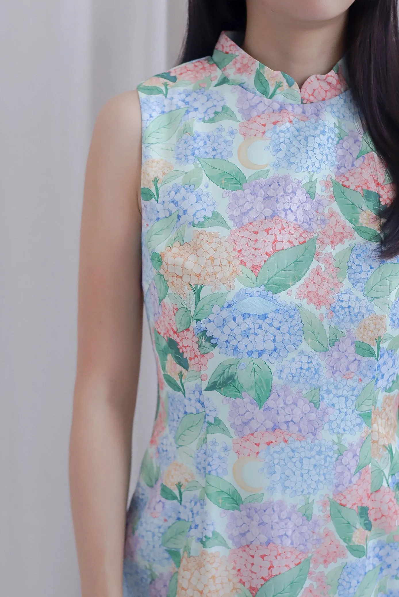 Hydrangea Cheong Sam Mermaid Dress In Blue