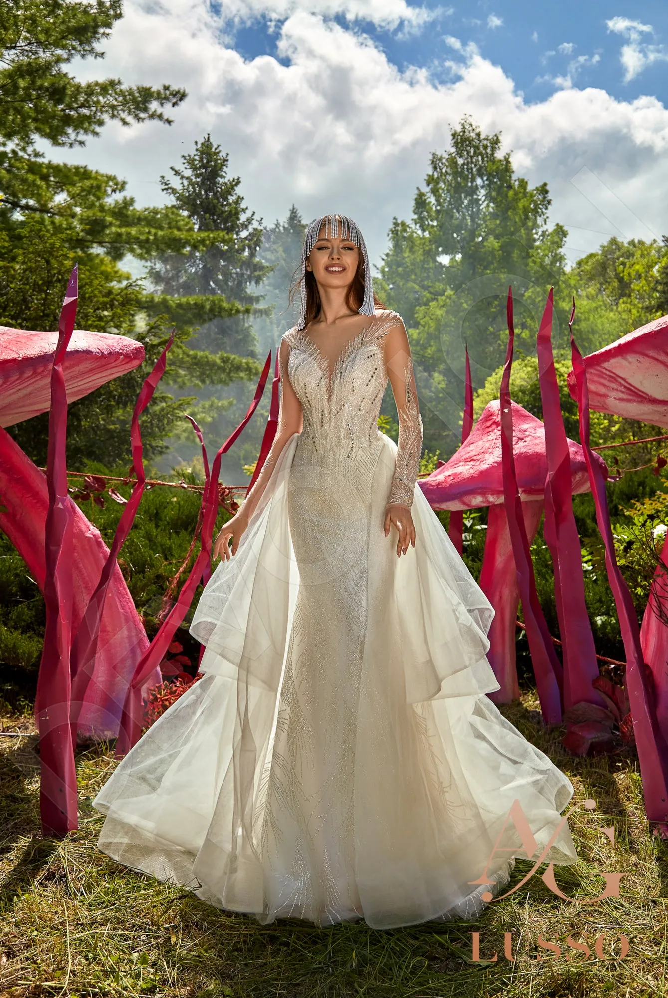 Inada Trumpet/Mermaid Illusion Milk Silver Wedding dress