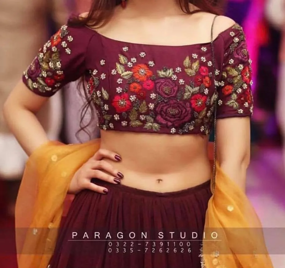 Indian Lahnga Choli In Dark Maroon Color Model# W 1796