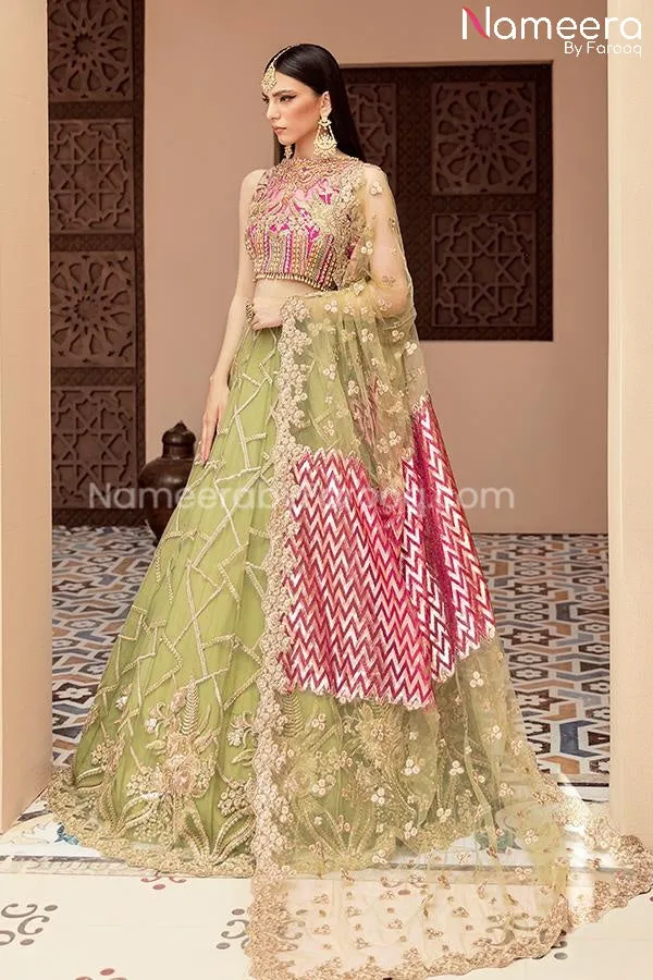 Indian Lehenga Dress In Olive Green Color 2021 #PF225
