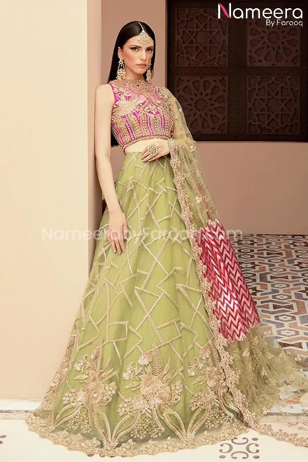 Indian Lehenga Dress In Olive Green Color 2021 #PF225