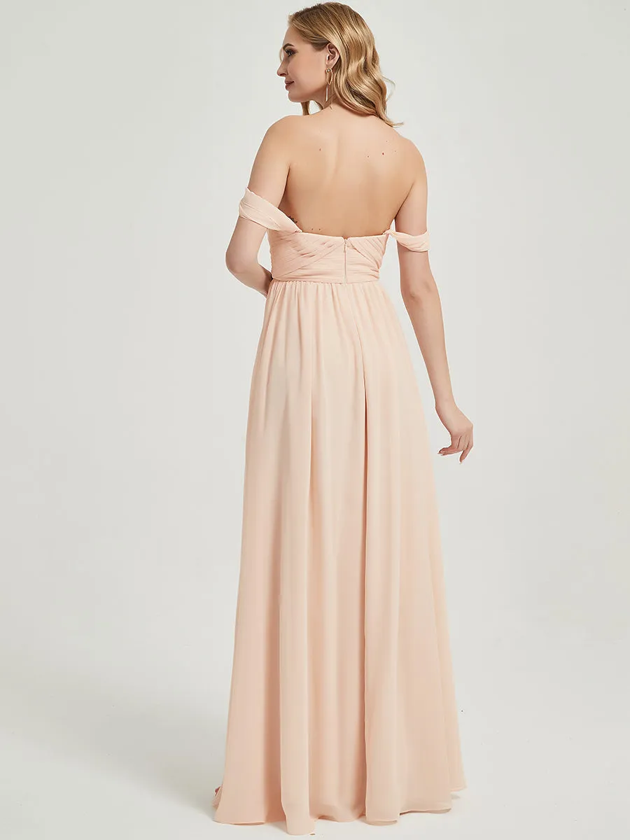Ink Blue Pleated Convertible Floor Length Chiffon Bridesmaid Dress