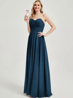 Ink Blue Pleated Convertible Floor Length Chiffon Bridesmaid Dress
