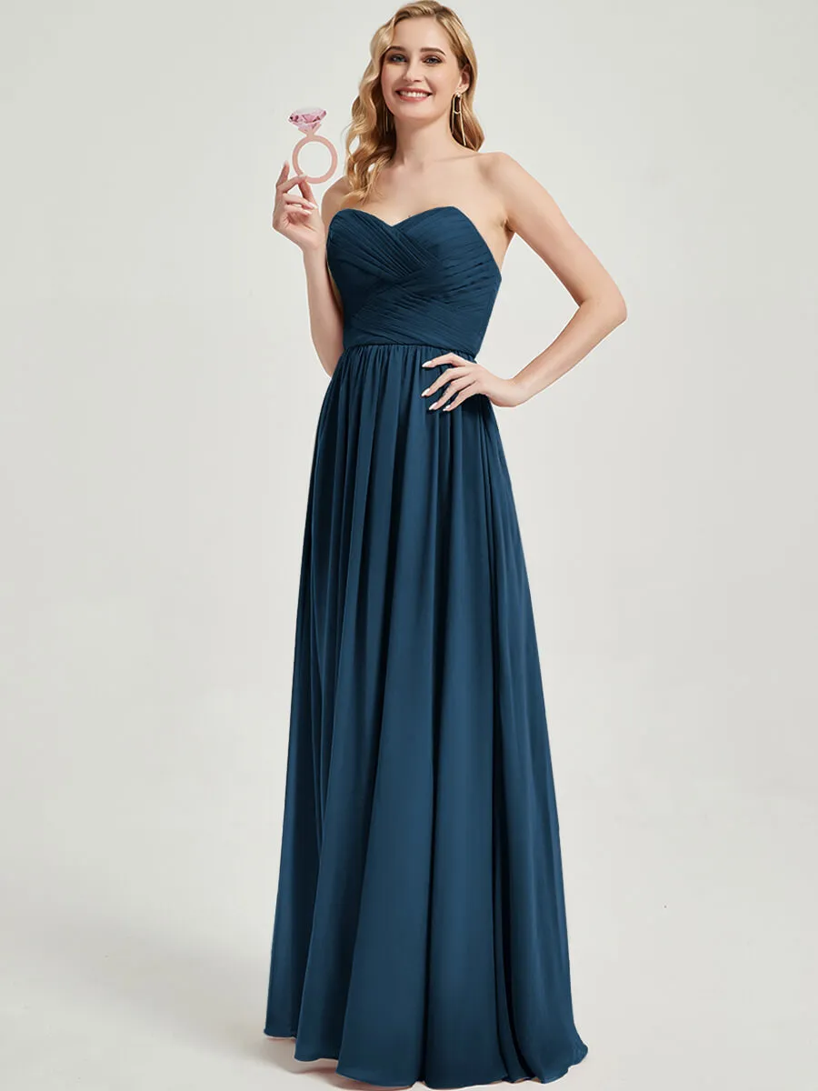 Ink Blue Pleated Convertible Floor Length Chiffon Bridesmaid Dress