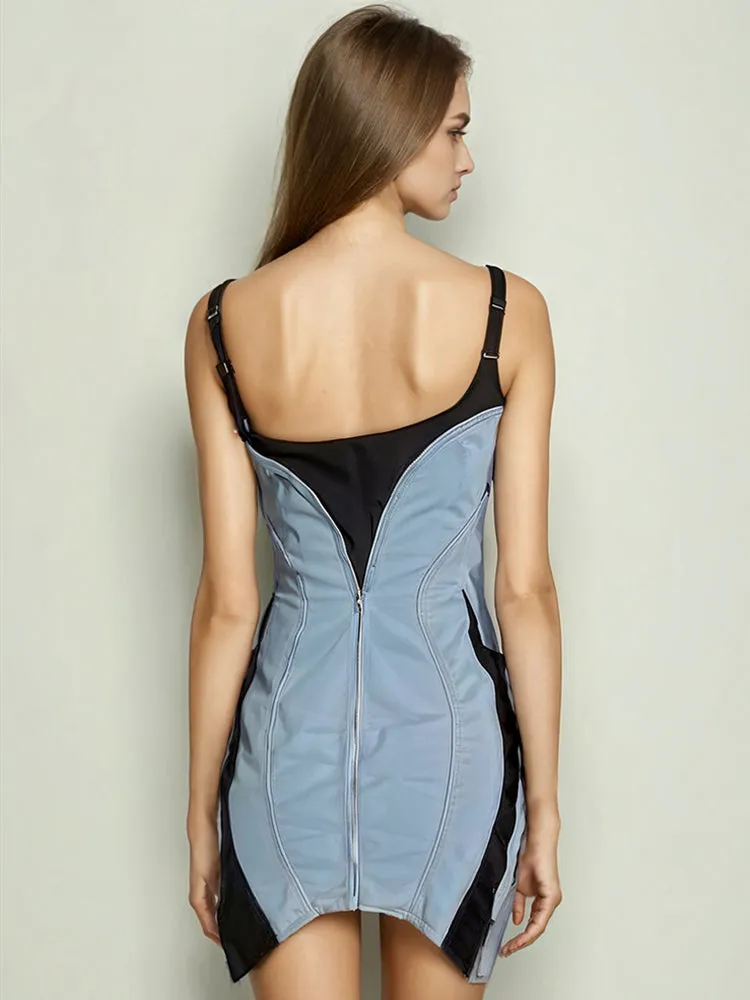 Irregular Hem Suspender Mini Dresses