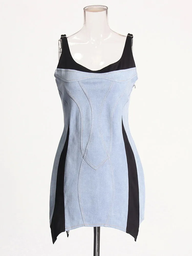 Irregular Hem Suspender Mini Dresses