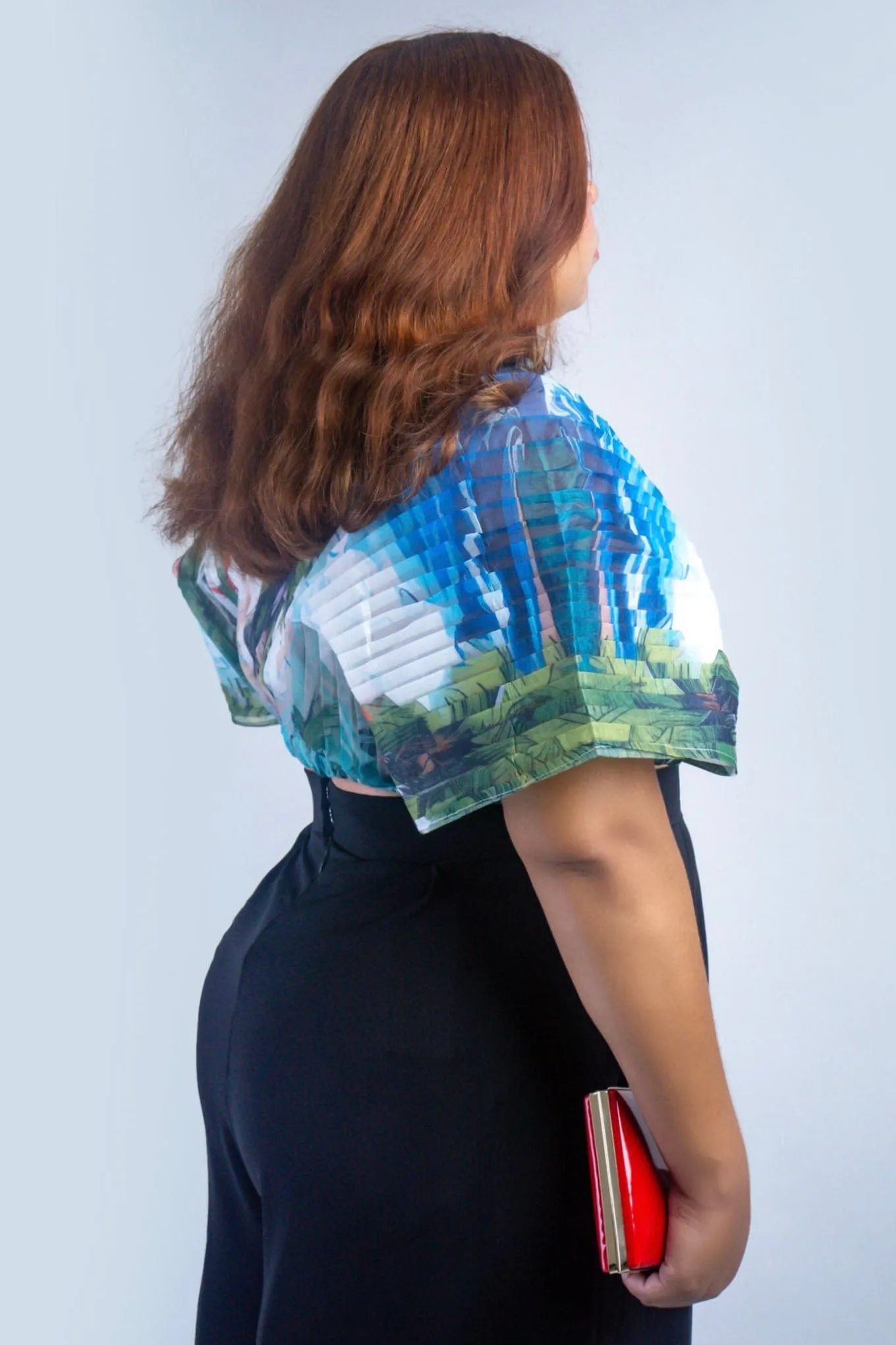 Island Print Pleated Sheer Top