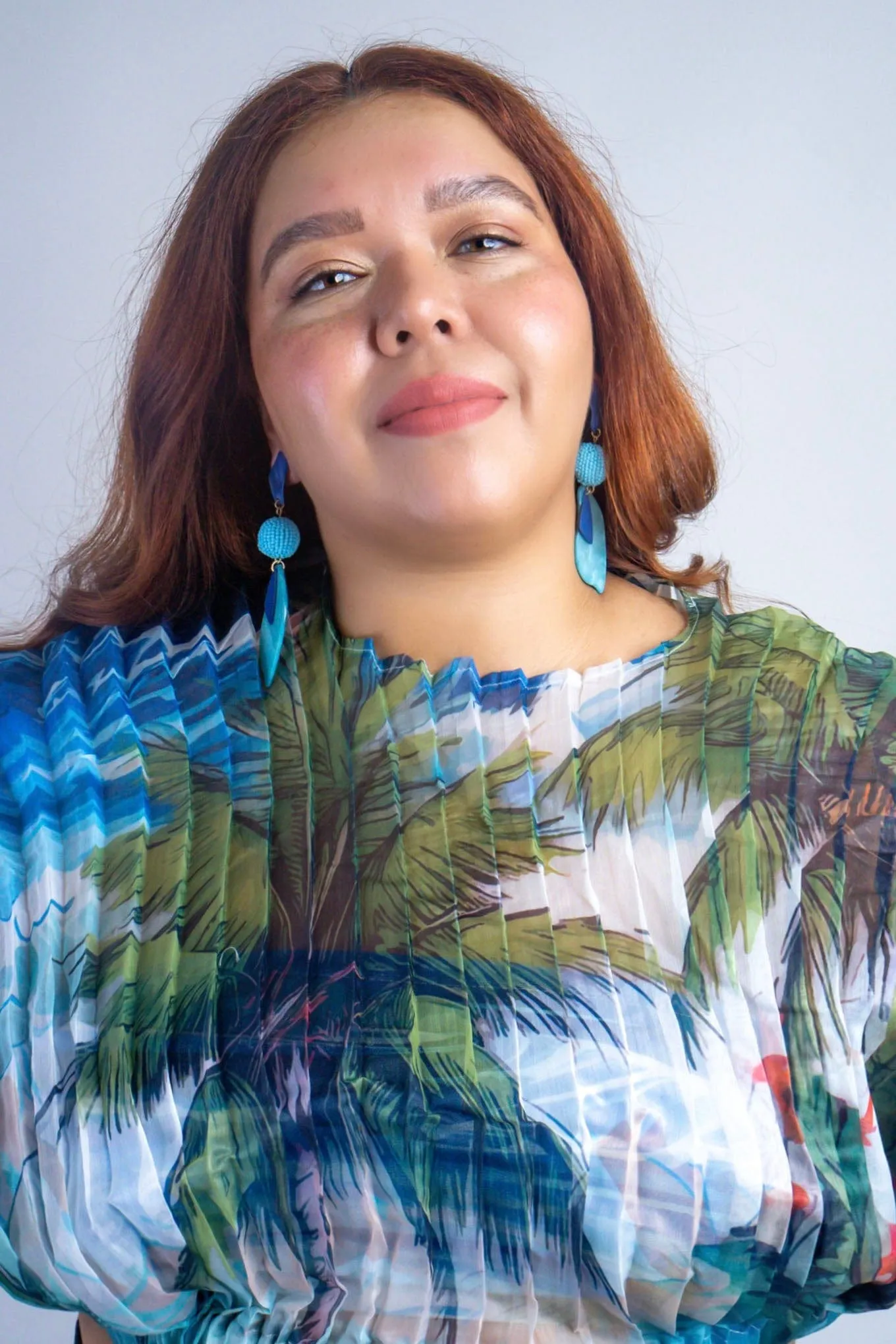 Island Print Pleated Sheer Top